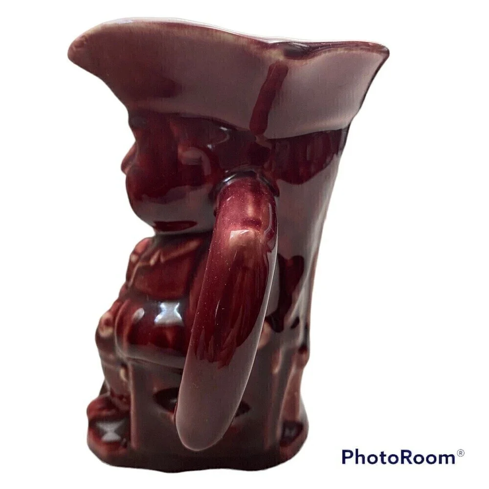 Vintage USA Pottery Toby Mug Maroon Cream Syrup Pitcher 5.5